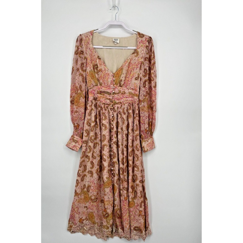 Pink Paisley Maxi Dress with Button Front
